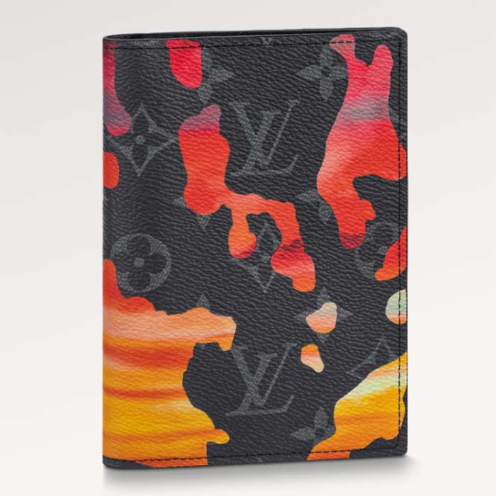 Louis Vuitton LV Unisex Passport Cover Red Sunset Monogram Eclipse Coated Canvas