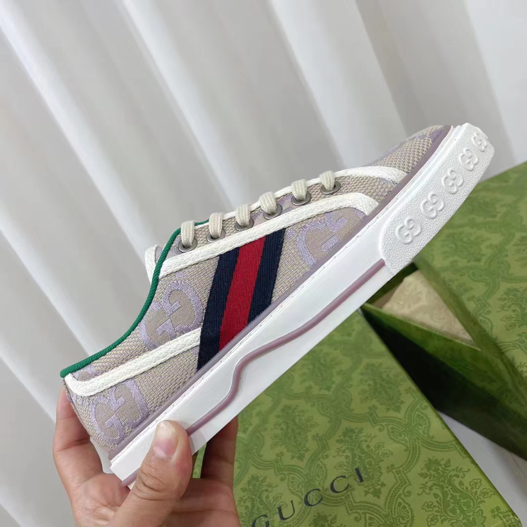 Louis Vuitton LV Unisex Tennis 1977 Jumbo GG Sneaker Beige Lilac Jumbo GG Canvas
