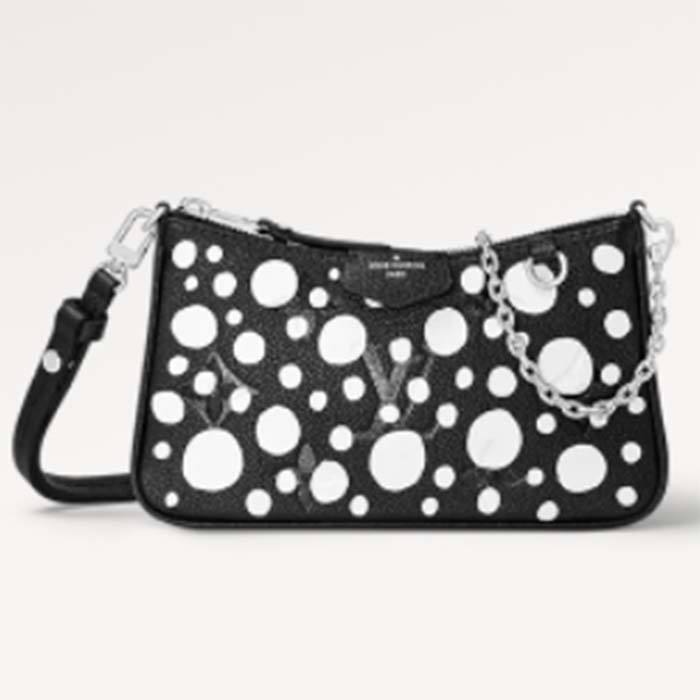 Louis Vuitton LV Women Easy Pouch On Strap Black White Embossed Grained Monogram Cowhide