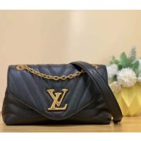 Louis Vuitton LV Women New Wave Chain Bag MM Handbag Black Smooth Cowhide (5)