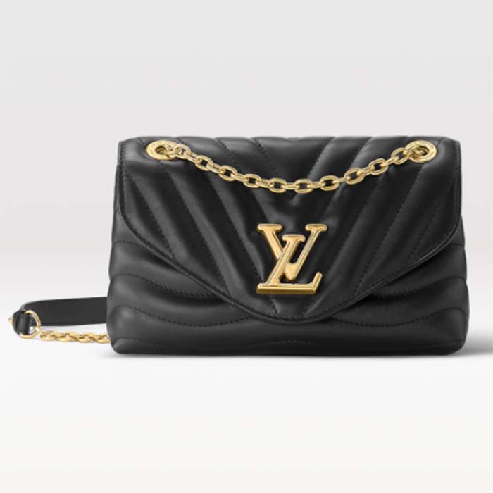 Louis Vuitton LV Women New Wave Chain Bag MM Handbag Black Smooth Cowhide