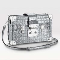 Louis Vuitton LV Women Petite Malle Handbag Metallise Froisse Silver Brilliant Alligator Leather (9)