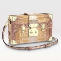 Louis Vuitton LV Women Petite Malle Handbag Metallise Golden Hour Brilliant Alligator Leather (4)