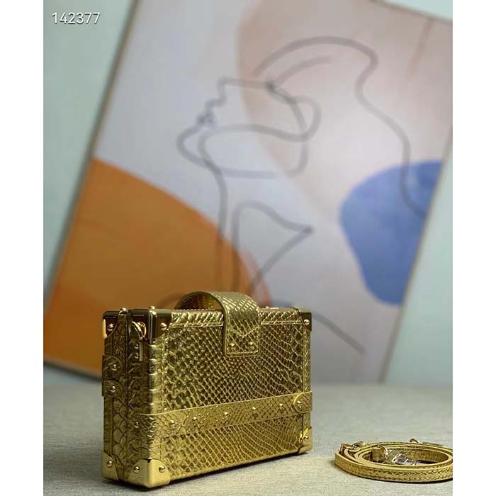 Louis Vuitton LV Women Petite Malle Handbag Metallise Golden Hour Brilliant Alligator Leather (6)