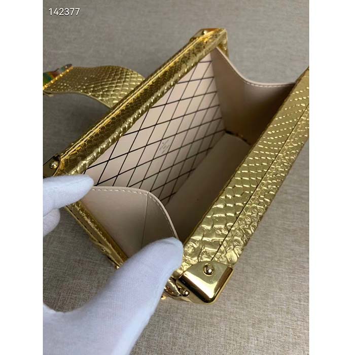 Louis Vuitton LV Women Petite Malle Handbag Metallise Golden Hour Brilliant Alligator Leather (8)