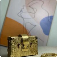 Louis Vuitton LV Women Petite Malle Handbag Metallise Golden Hour Brilliant Alligator Leather (4)