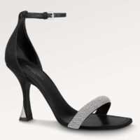 Louis Vuitton LV Women Sparkle Sandal Black Satin Strass Leather 9.5 cm Heel