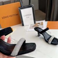 Louis Vuitton LV Women Sparkle Sandal Black Satin Strass Leather 9.5 cm Heel (10)