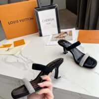 Louis Vuitton LV Women Sparkle Sandal Black Satin Strass Leather 9.5 cm Heel (10)