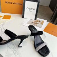 Louis Vuitton LV Women Sparkle Sandal Black Satin Strass Leather 9.5 cm Heel (10)