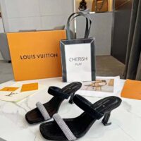Louis Vuitton LV Women Sparkle Sandal Black Satin Strass Leather 9.5 cm Heel (10)