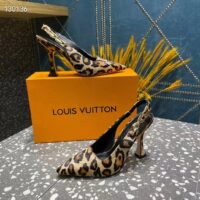 Louis Vuitton LV Women Sparkle Slingback Camel Brown Printed Satin Leather 9.5 Cm Heel (4)