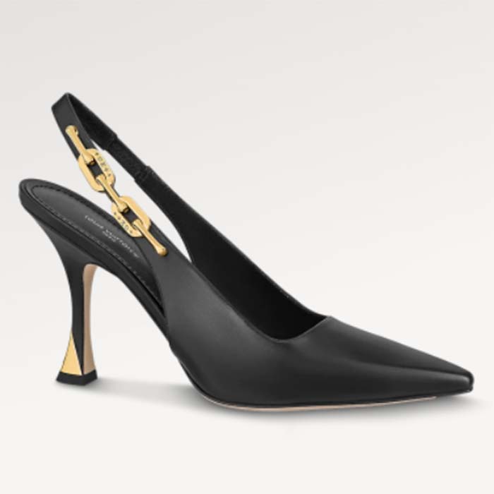 Louis Vuitton LV Women Sparkle Slingback Pump Black Calf Leather 9.5 Cm Heel