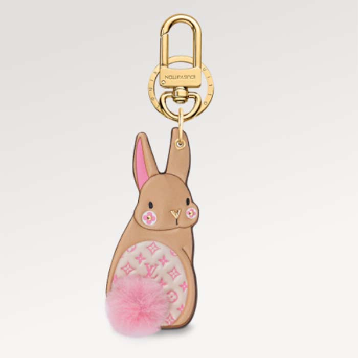 Louis Vuitton Unisex LV Bunny Key Holder Brown Pink Leather Canvas Mink