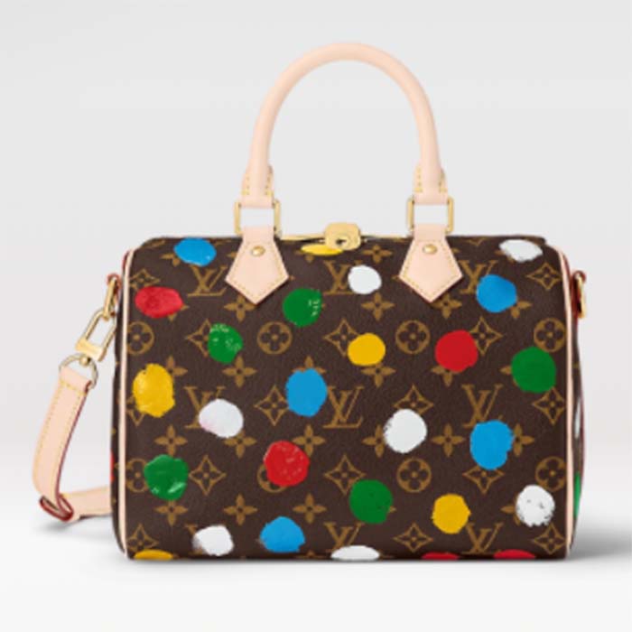 Louis Vuitton Unisex LVxYK Speedy Bandoulière 25 Monogram Coated Canvas 3D Painted Dots Print