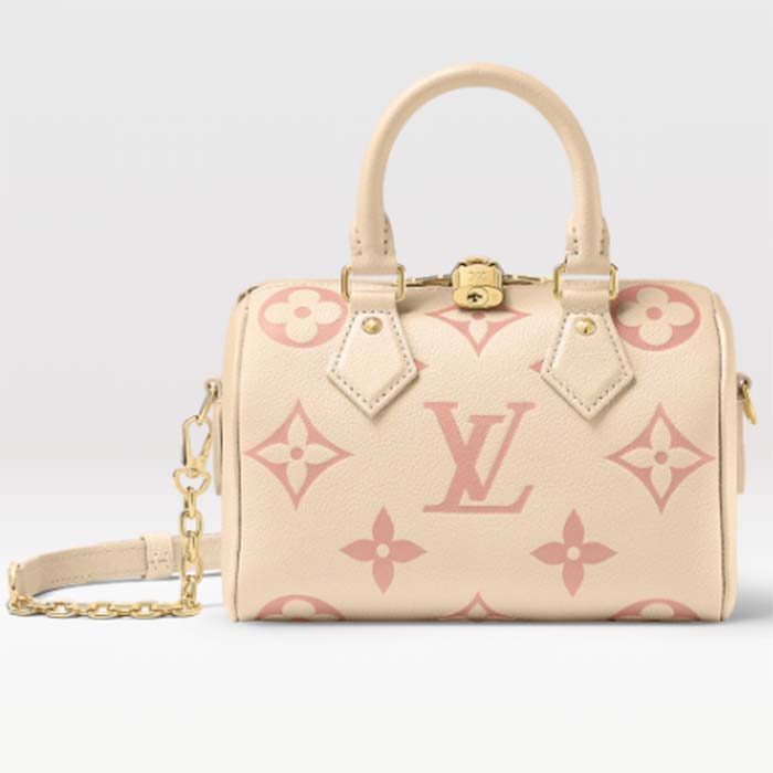 Louis Vuitton Women LV Speedy Bandouliere 20 Handbag Pink Monogram Empreinte Embossed Cowhide
