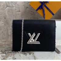 Louis Vuitton Women LV Twist Belt Chain Pouch Black Silver Epi Grained Cowhide Leather (4)