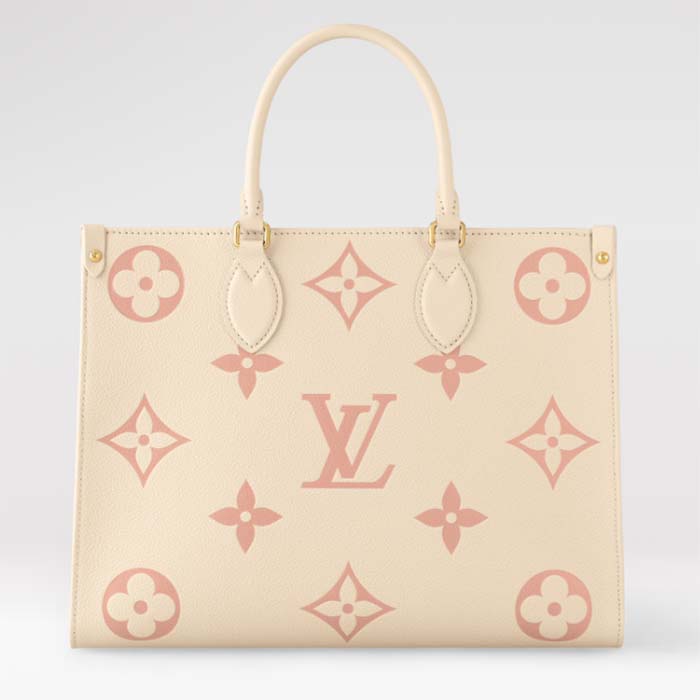 Louis Vuitton Women OnTheGo MM Tote Pink Embossed Supple Grained Cowhide Leather