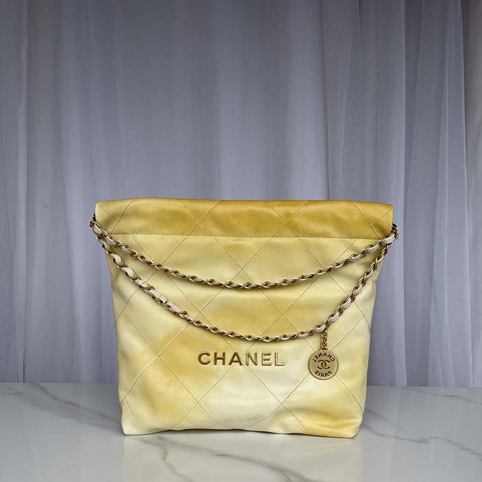 Chanel Women CC 22 Handbag Pearly Shaded Calfskin Gold-Tone Metal Ecru Golden (2)
