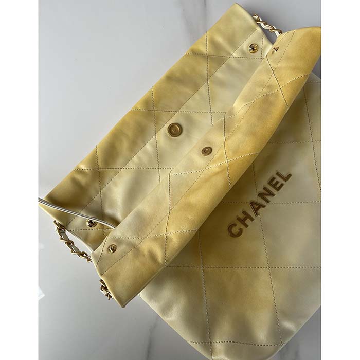 Chanel Women CC 22 Handbag Pearly Shaded Calfskin Gold-Tone Metal Ecru Golden (5)