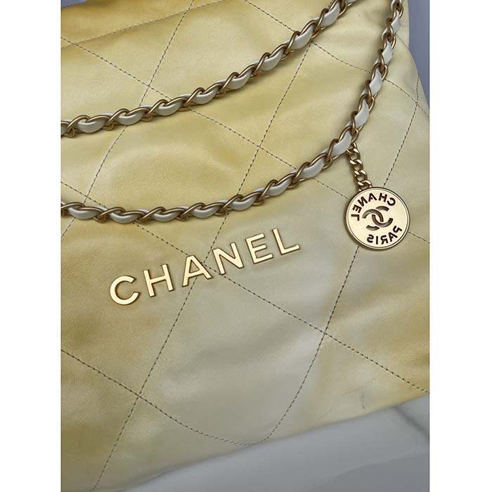 Chanel Women CC 22 Handbag Pearly Shaded Calfskin Gold-Tone Metal Ecru Golden (7)