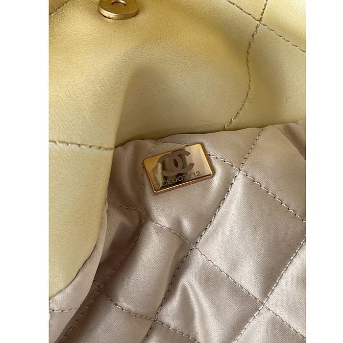 Chanel Women CC 22 Handbag Pearly Shaded Calfskin Gold-Tone Metal Ecru Golden (8)