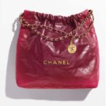 Chanel Dam CC 22 Handväska Skuggad Kalvskinn Guldtonad Metall Rosa Vinröd