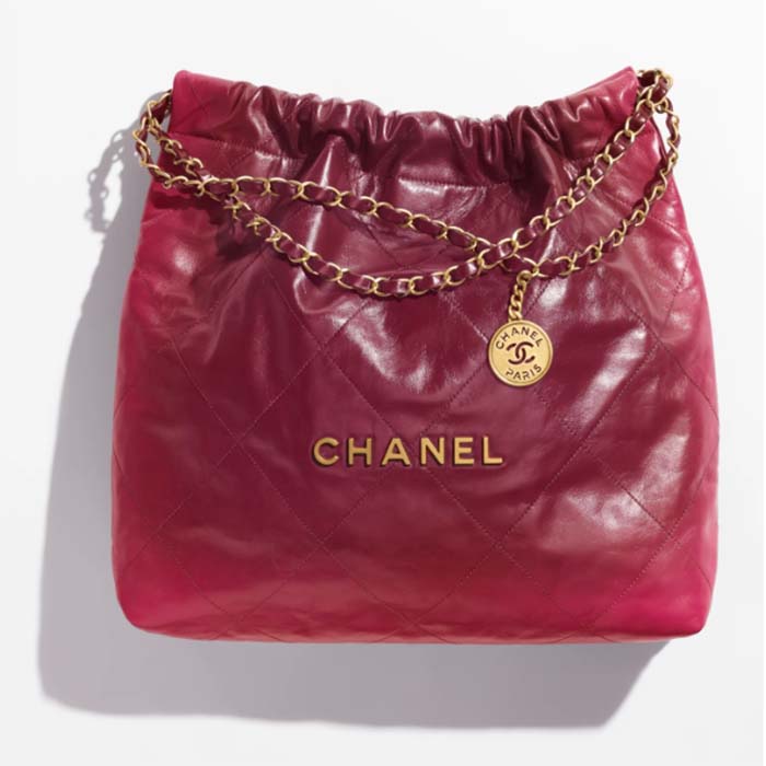 Chanel Women CC 22 Handbag Shaded Calfskin Gold-Tone Metal Pink Burgundy