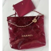 Chanel Women CC 22 Handbag Shaded Calfskin Gold-Tone Metal Pink Burgundy (1)