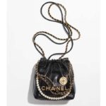 Borsa a mano Chanel CC 22 Mini da donna in pelle di vitello lucida e stropicciata, metallo color oro, nero