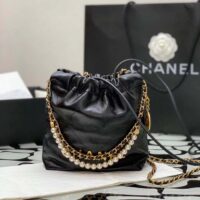 Chanel Women CC 22 Mini Handbag Shiny Crumpled Calfskin Gold-Tone Metal Black (6)