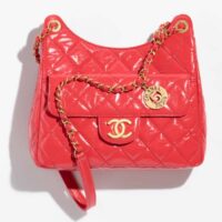 Chanel Women CC Hobo Handbag Shiny Crumpled Calfskin Gold-Tone Metal Red (3)