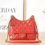 Chanel Women CC Hobo Handbag Shiny Crumpled Calfskin Gold-Tone Metal Red - Bild 3