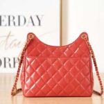 Chanel Women CC Hobo Handbag Shiny Crumpled Calfskin Gold-Tone Metal Red - Bild 5