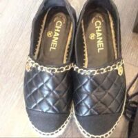Chanel Women CC Open Toe Sandal Tweed Calfskin Black Leather Gold Tone Metal (4)
