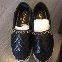 Chanel Women CC Open Toe Sandal Tweed Calfskin Black Leather Gold Tone Metal (4)