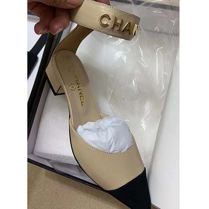 Chanel Women CC Sandals Calfskin Black White Gold Tone Metal Logo (4)