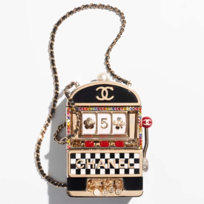 Chanel Women CC Slot Machine Minaudiere Resin Strass Imitation Pearl Gold-Tone Metal