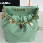 Chanel Women CC Small Bucket Bag Lambskin Resin Gold-Tone Metal Light Green - Image 4