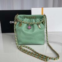 Chanel Women CC Small Bucket Bag Lambskin Resin Gold-Tone Metal Light Green (1)