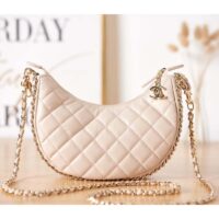 Chanel Women CC Small Hobo Bag Lambskin Shiny Light Gold Metal Ecru (1)