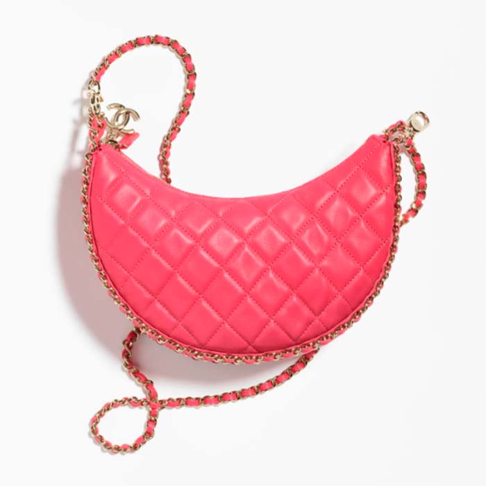 Chanel Women CC Small Hobo Bag Lambskin Shiny Light Gold Metal Pink