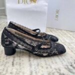 Dior CD Women D-Grace Ballet Pump Black Transparent Mesh Lambskin Roses Embroidery – Image 2