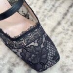 Dior CD Women D-Grace Ballet Pump Black Transparent Mesh Lambskin Roses Embroidery – Image 8