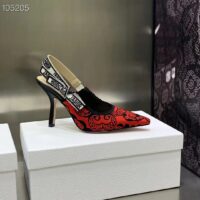 Dior CD Women J’Adior Slingback Pump Black Red Cotton Dior Bandana Embroidery (7)