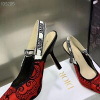 Dior CD Women J’Adior Slingback Pump Black Red Cotton Dior Bandana Embroidery (7)