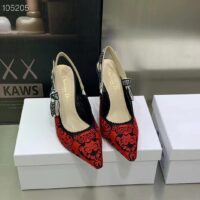 Dior CD Women J’Adior Slingback Pump Black Red Cotton Dior Bandana Embroidery (7)