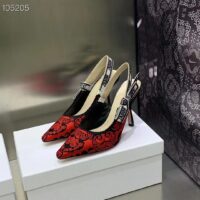 Dior CD Women J’Adior Slingback Pump Black Red Cotton Dior Bandana Embroidery (7)