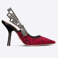 Dior CD Women J’Adior Slingback Pump Black Red Cotton Dior Bandana Embroidery (7)