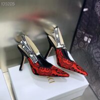 Dior CD Women J’Adior Slingback Pump Black Red Cotton Dior Bandana Embroidery (7)